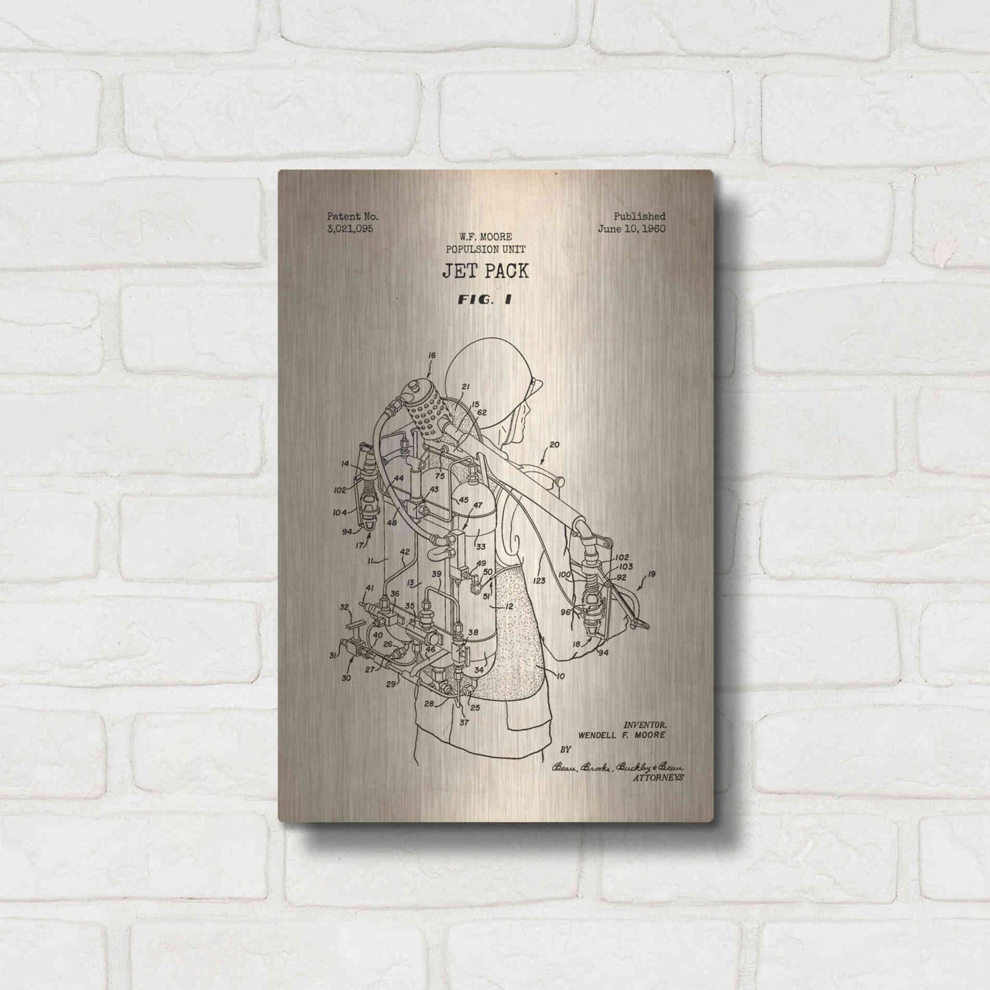 Luxe Metal Art 'Jet Pack Blueprint Patent Parchment' Metal Wall Art,12x16