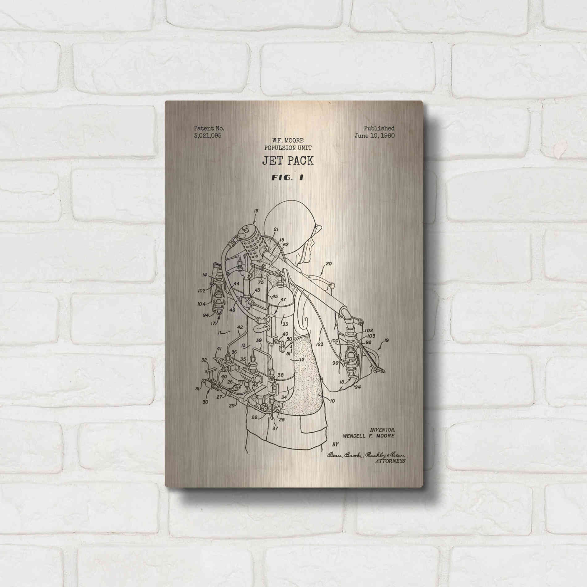 Luxe Metal Art 'Jet Pack Blueprint Patent Parchment' Metal Wall Art,12x16