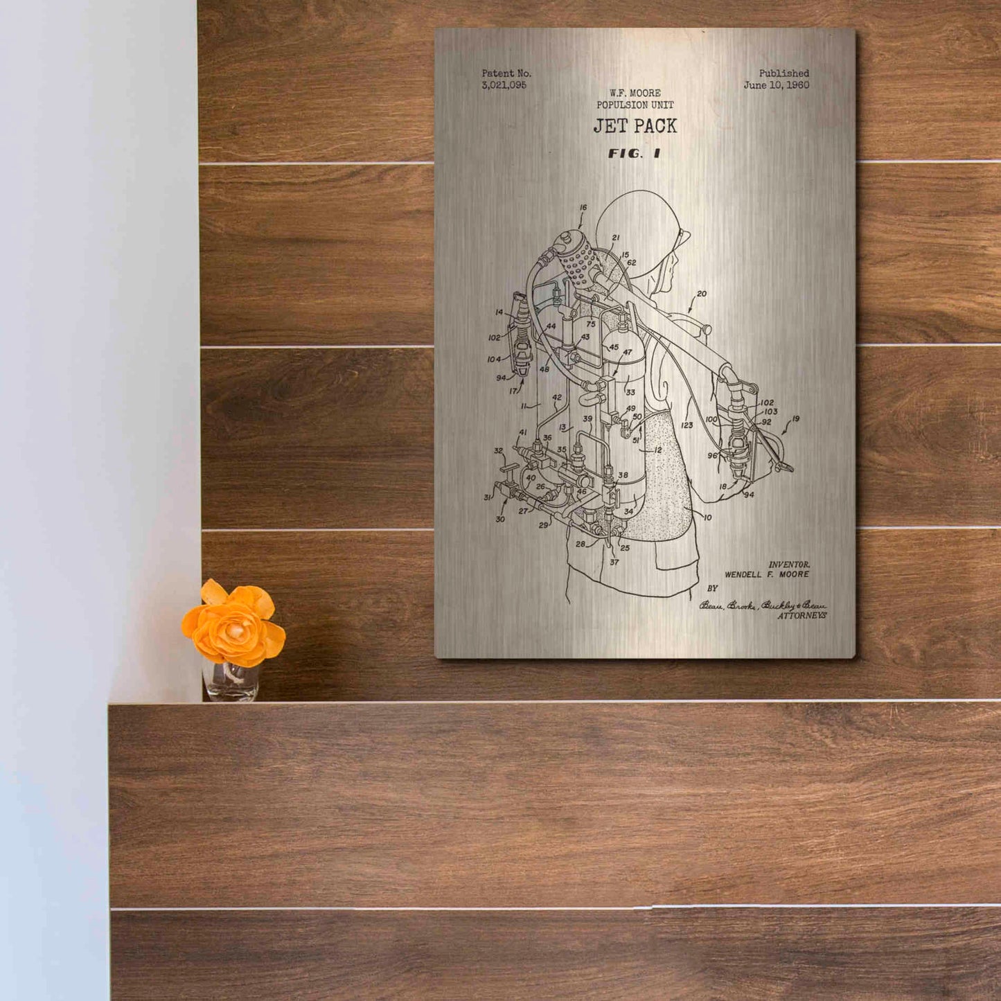 Luxe Metal Art 'Jet Pack Blueprint Patent Parchment' Metal Wall Art,12x16