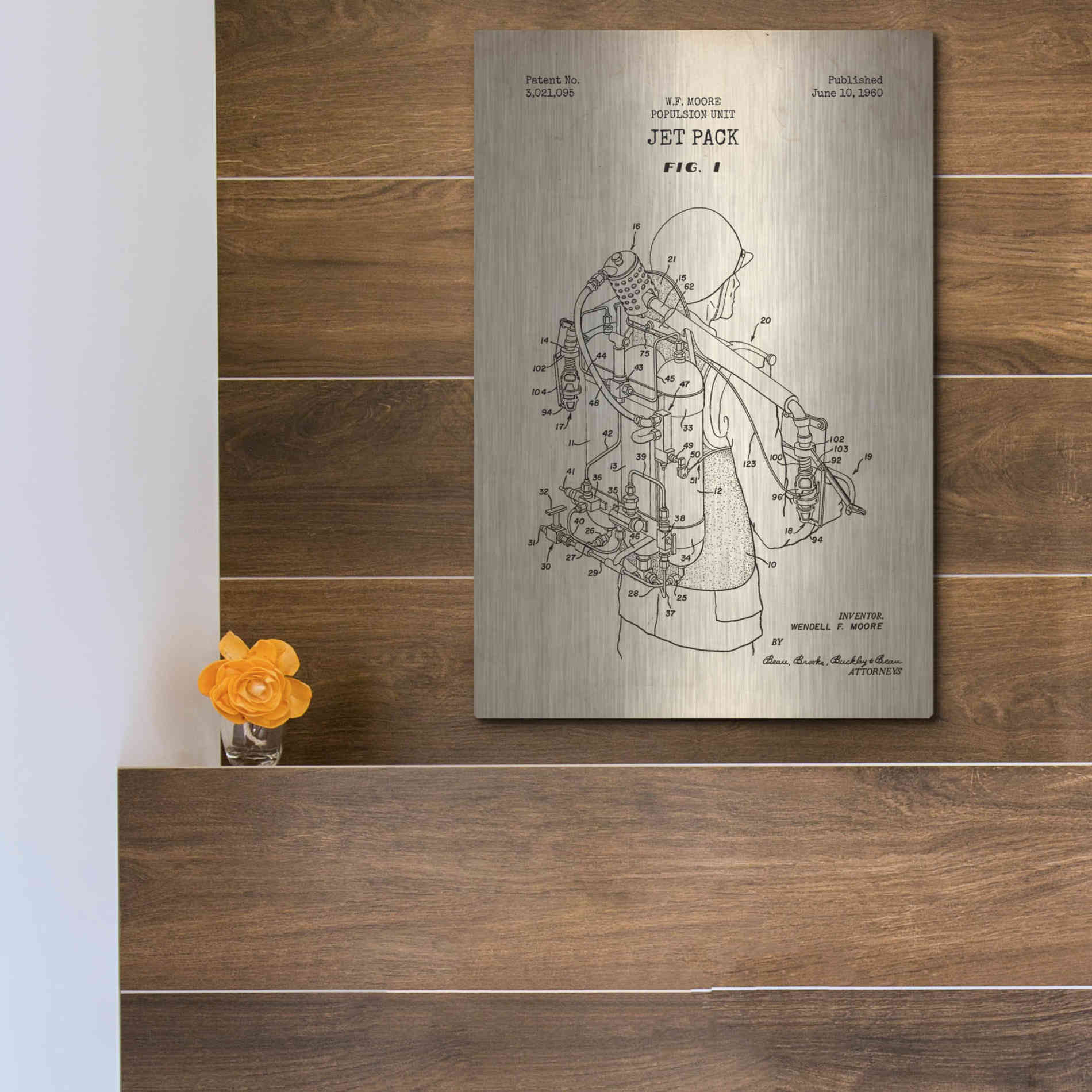 Luxe Metal Art 'Jet Pack Blueprint Patent Parchment' Metal Wall Art,12x16