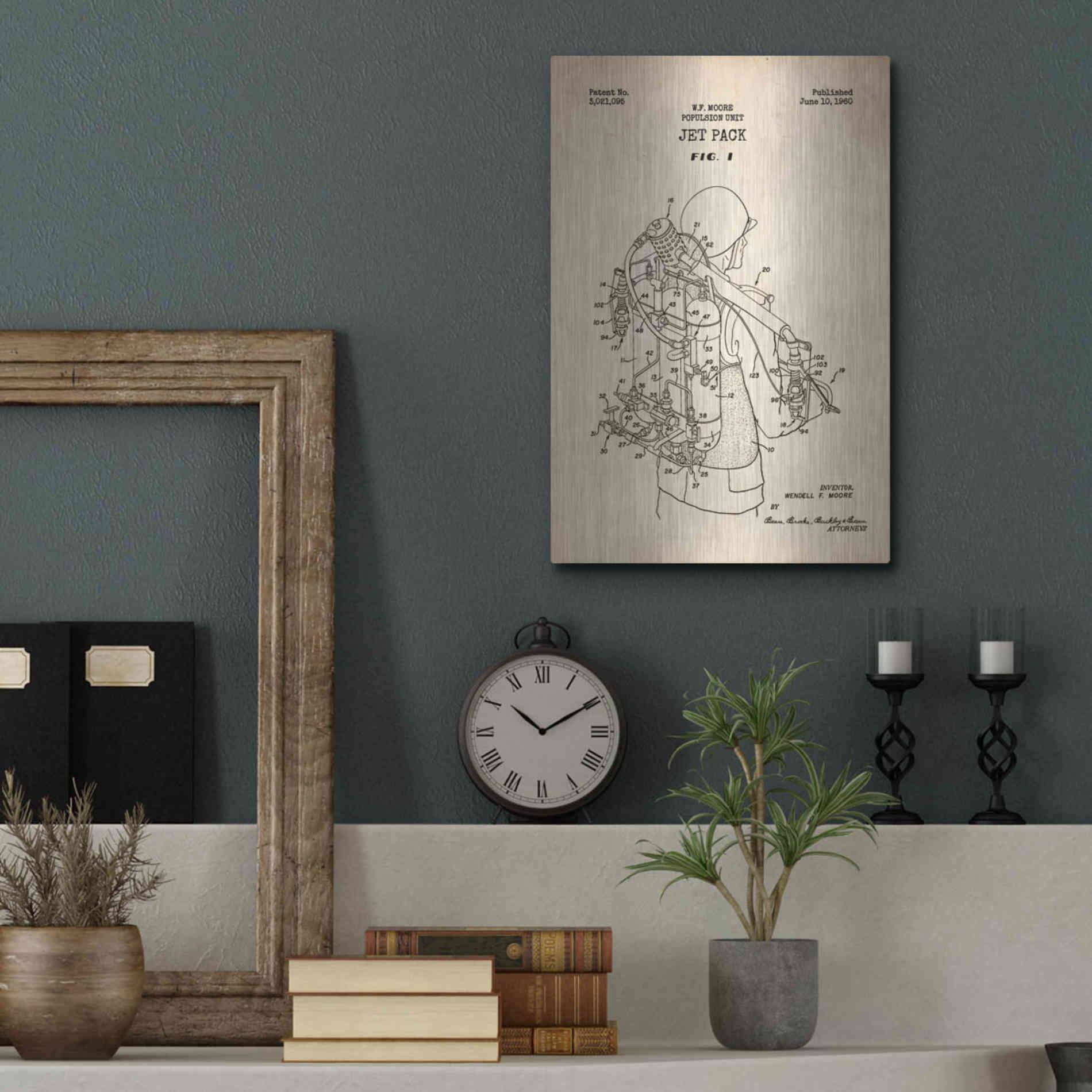 Luxe Metal Art 'Jet Pack Blueprint Patent Parchment' Metal Wall Art,12x16