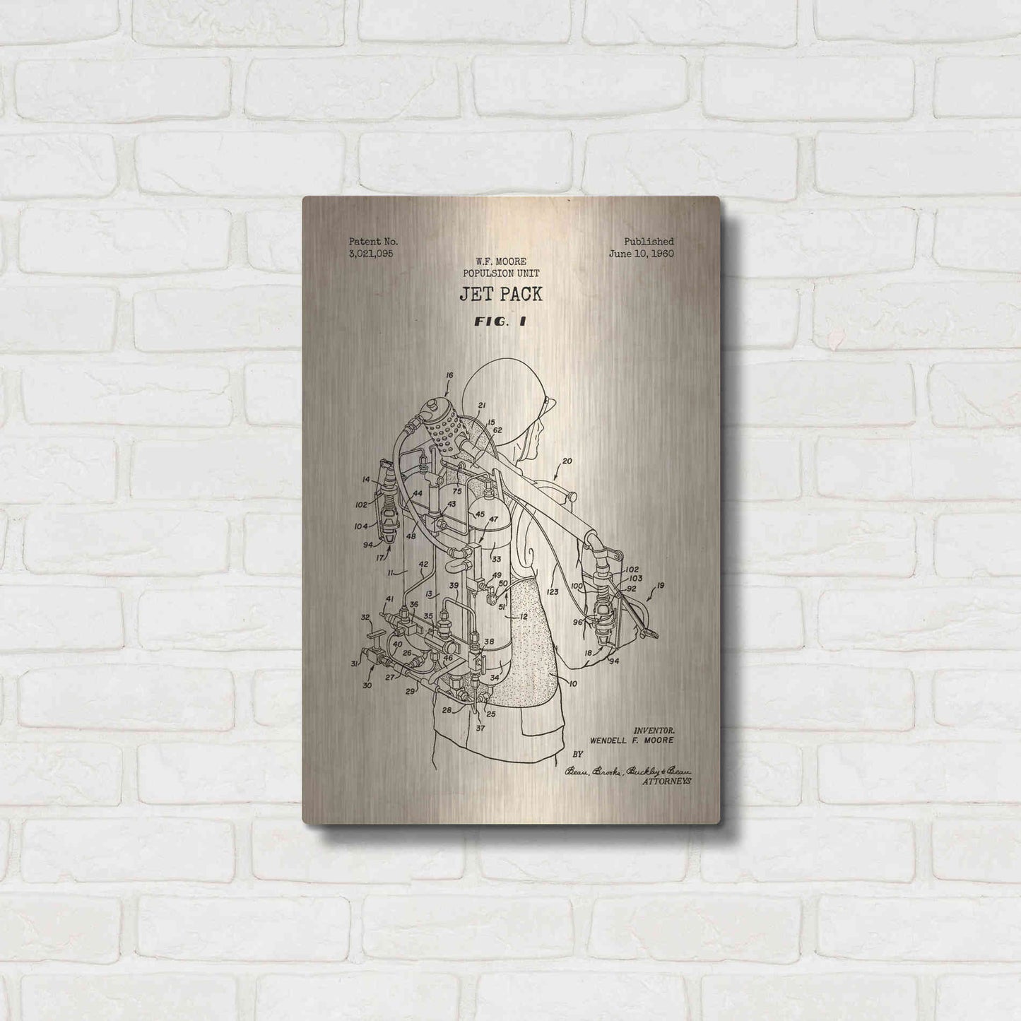 Luxe Metal Art 'Jet Pack Blueprint Patent Parchment' Metal Wall Art,16x24