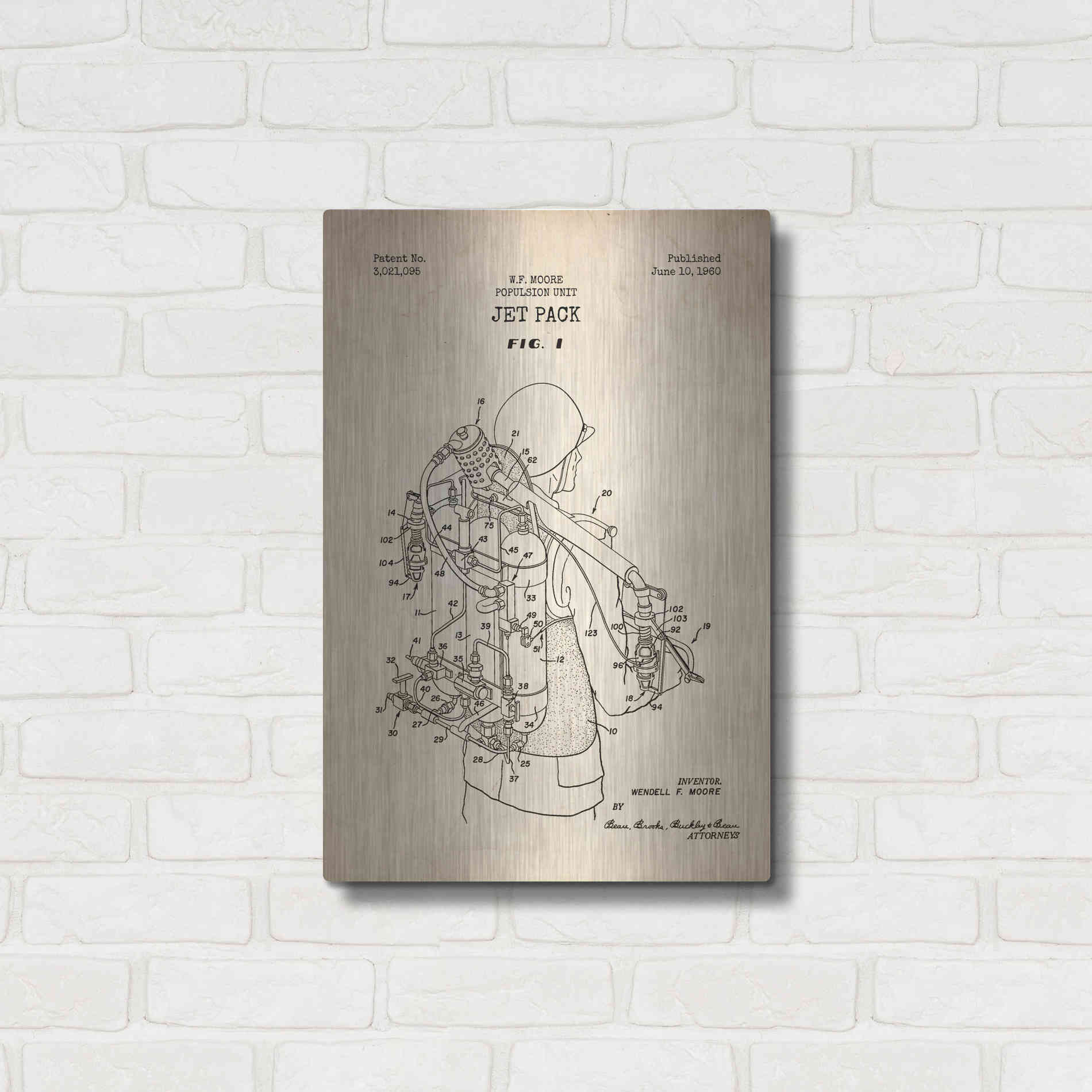 Luxe Metal Art 'Jet Pack Blueprint Patent Parchment' Metal Wall Art,16x24
