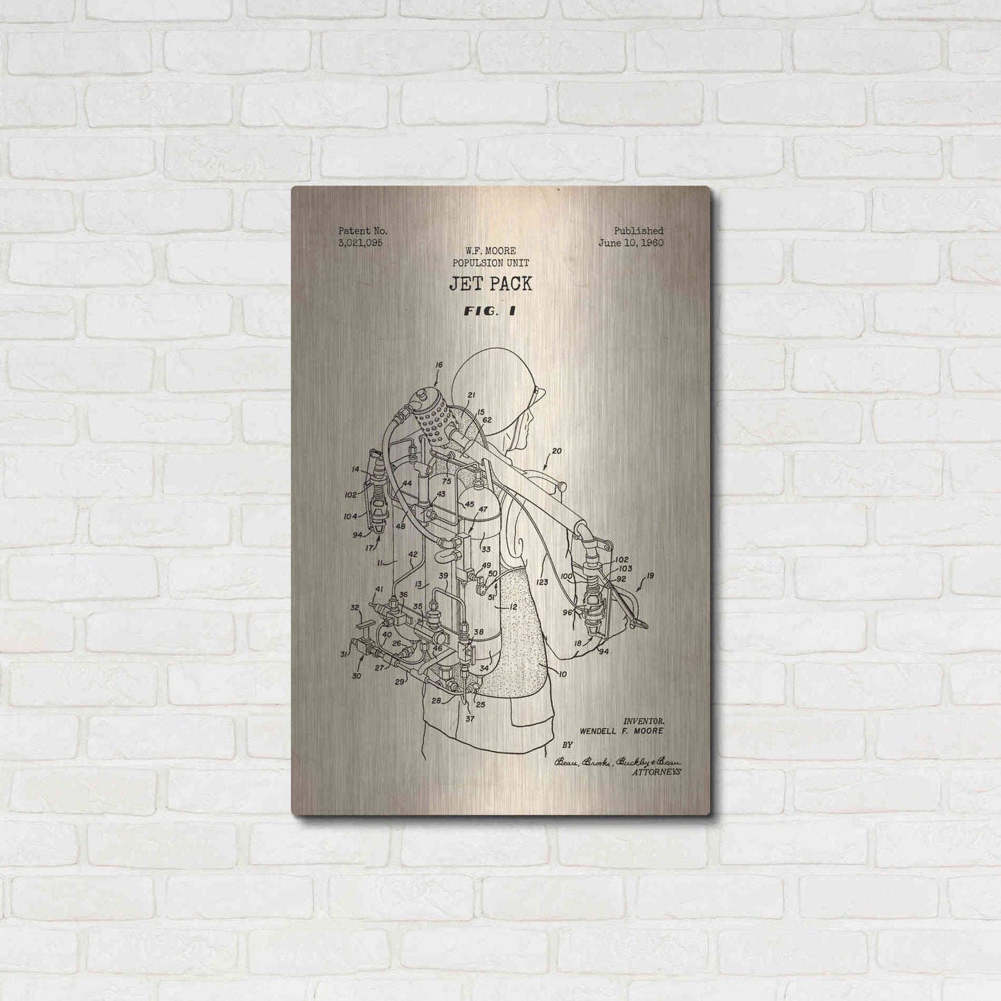 Luxe Metal Art 'Jet Pack Blueprint Patent Parchment' Metal Wall Art,24x36