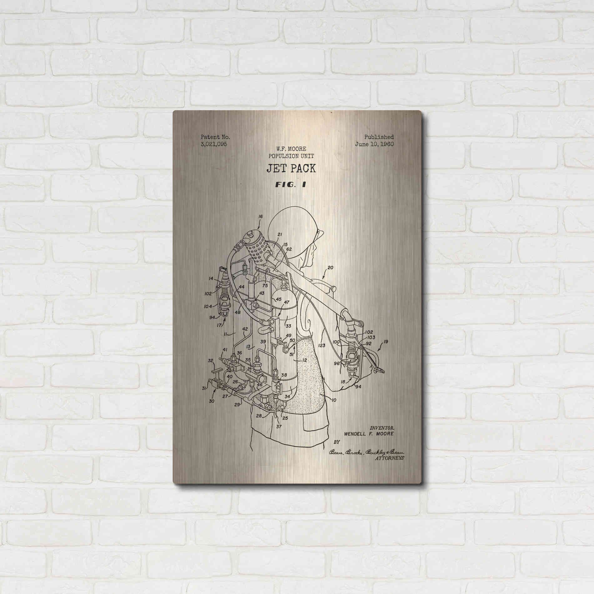 Luxe Metal Art 'Jet Pack Blueprint Patent Parchment' Metal Wall Art,24x36