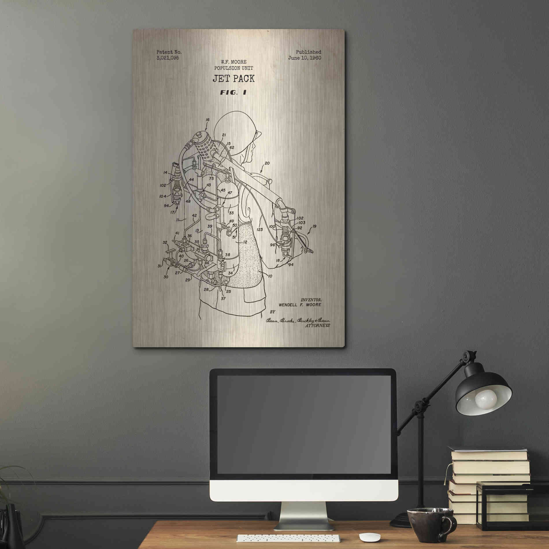 Luxe Metal Art 'Jet Pack Blueprint Patent Parchment' Metal Wall Art,24x36
