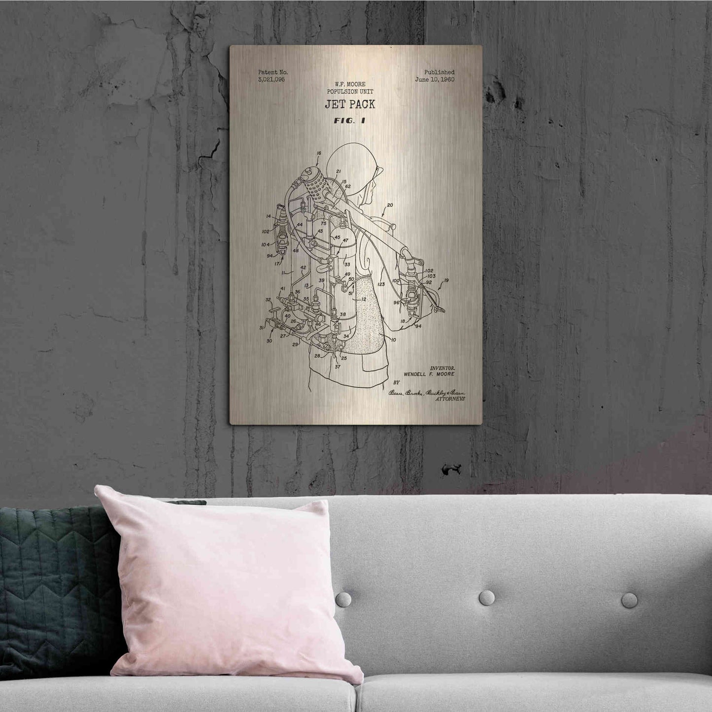 Luxe Metal Art 'Jet Pack Blueprint Patent Parchment' Metal Wall Art,24x36