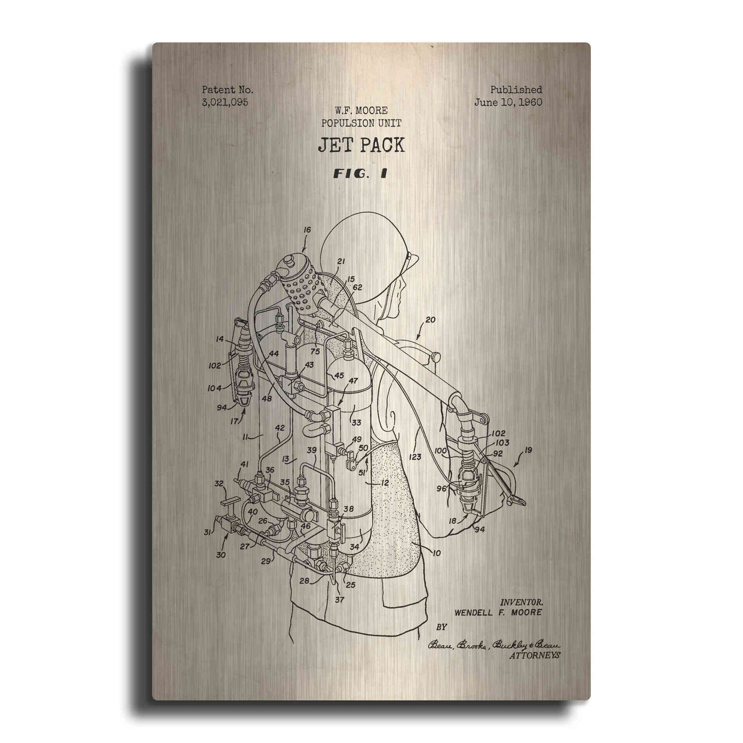 Luxe Metal Art 'Jet Pack Blueprint Patent Parchment' Metal Wall Art