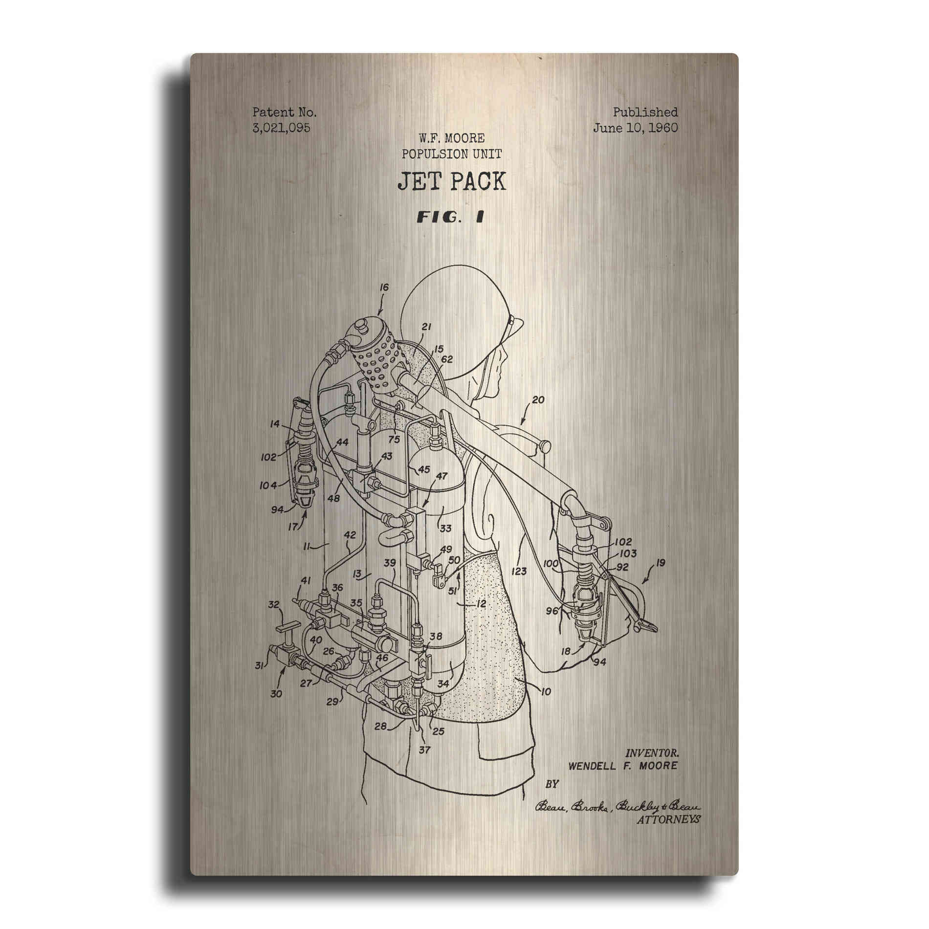 Luxe Metal Art 'Jet Pack Blueprint Patent Parchment' Metal Wall Art