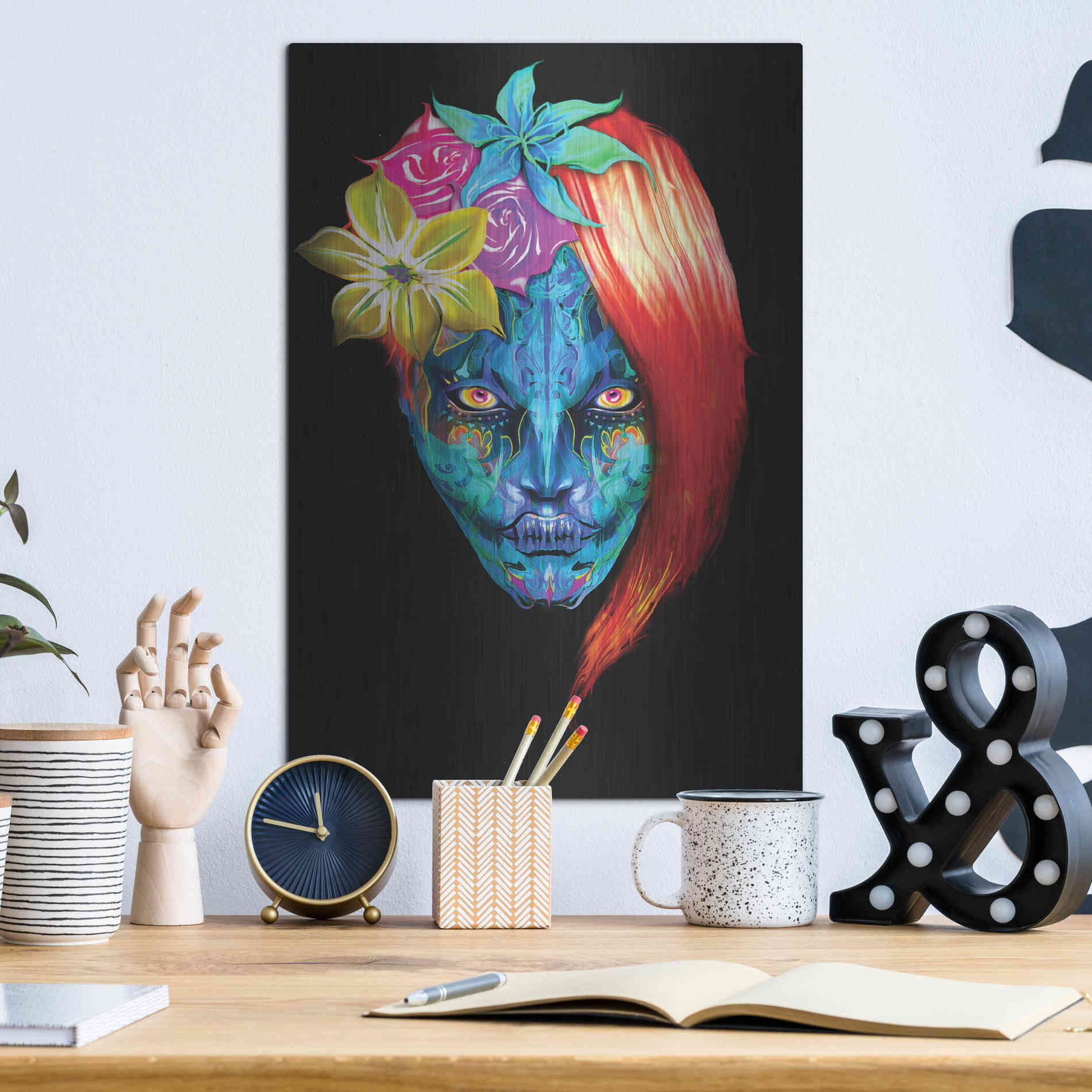 Luxe Metal Art 'Day of the Dead 2' by Michael Stewart, Metal Wall Art,12x16