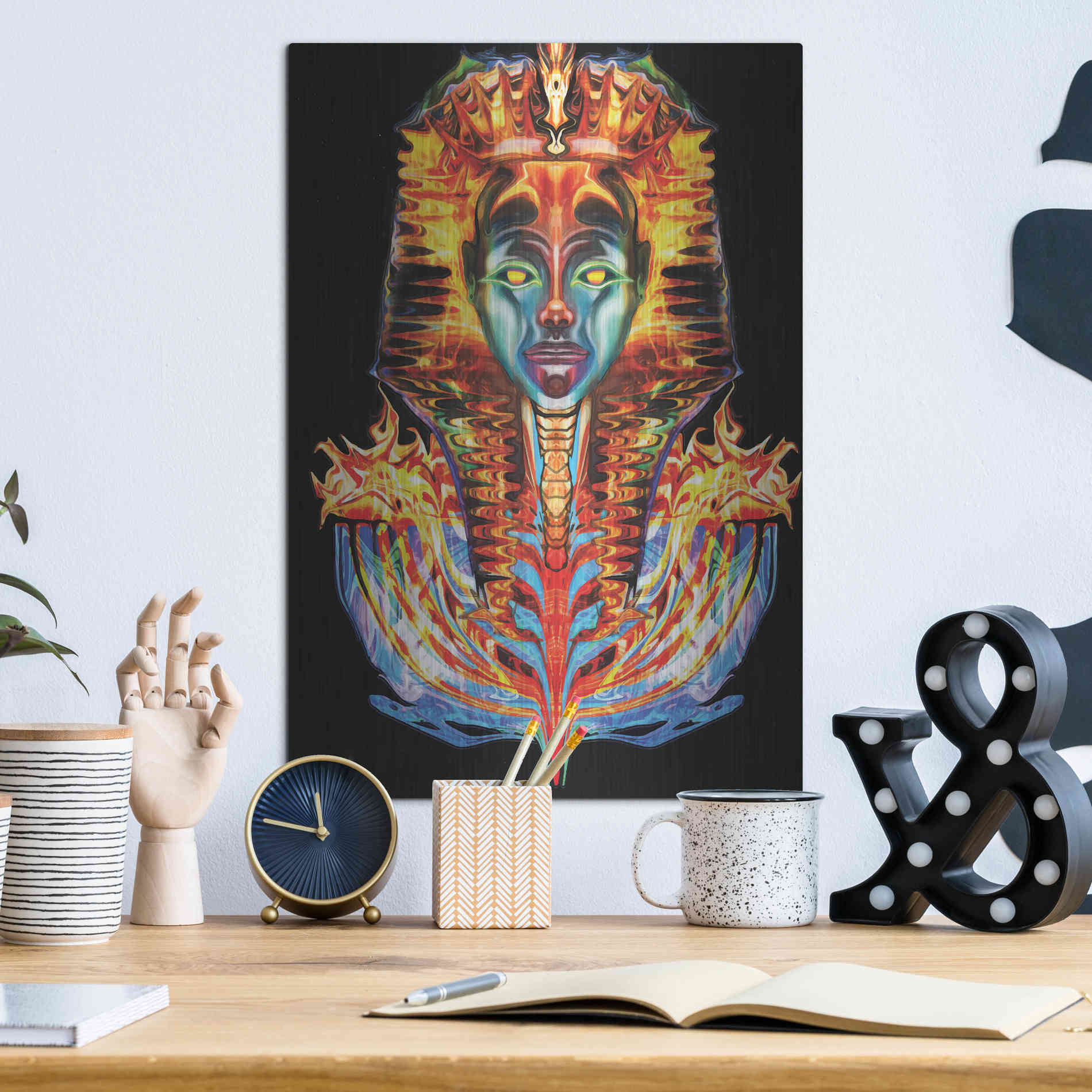 Luxe Metal Art 'Imortal Pharoah' by Michael Stewart, Metal Wall Art,12x16