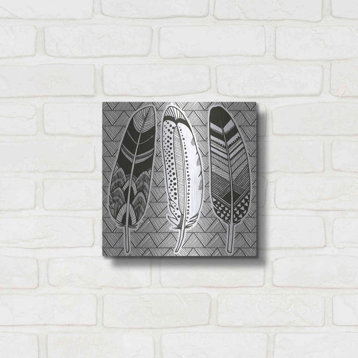 Luxe Metal Art 'Geo Feathers I Zentangle' by Sara Zieve Miller, Metal Wall Art,12x12