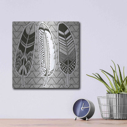 Luxe Metal Art 'Geo Feathers I Zentangle' by Sara Zieve Miller, Metal Wall Art,12x12