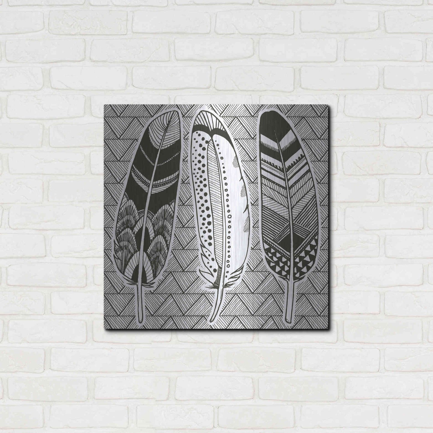 Luxe Metal Art 'Geo Feathers I Zentangle' by Sara Zieve Miller, Metal Wall Art,24x24