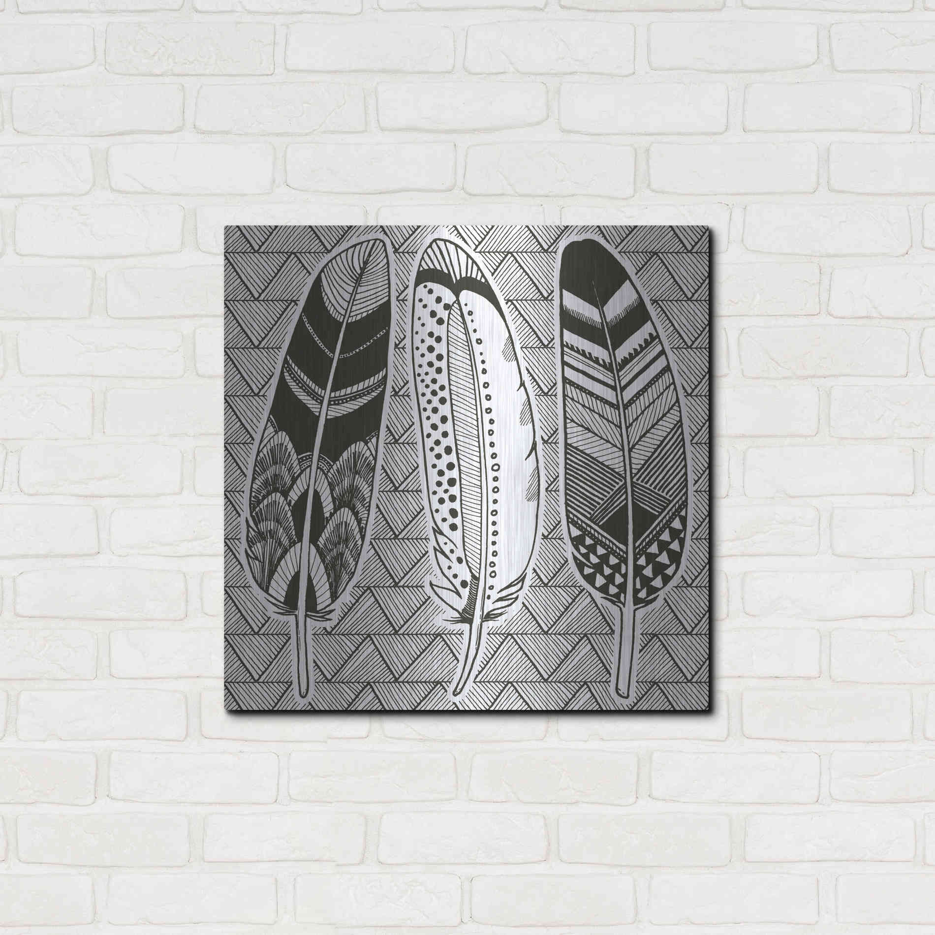 Luxe Metal Art 'Geo Feathers I Zentangle' by Sara Zieve Miller, Metal Wall Art,24x24