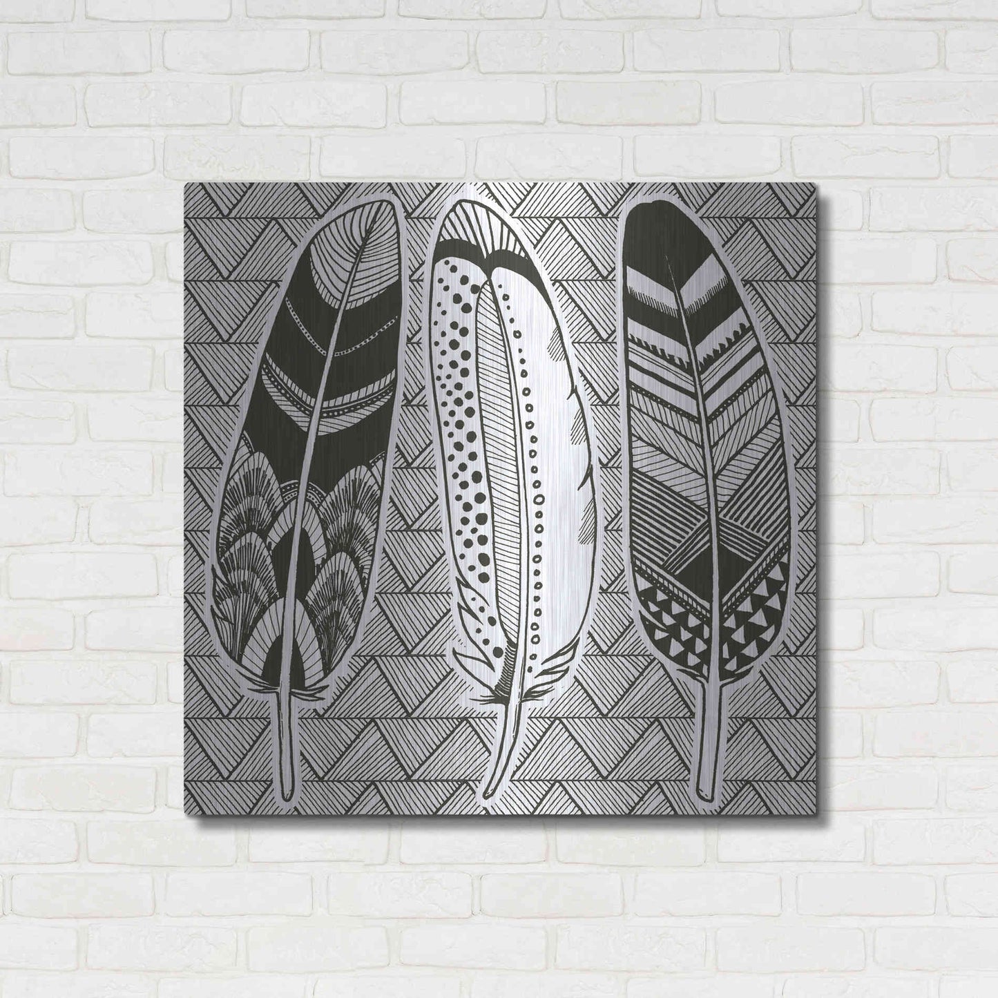Luxe Metal Art 'Geo Feathers I Zentangle' by Sara Zieve Miller, Metal Wall Art,36x36