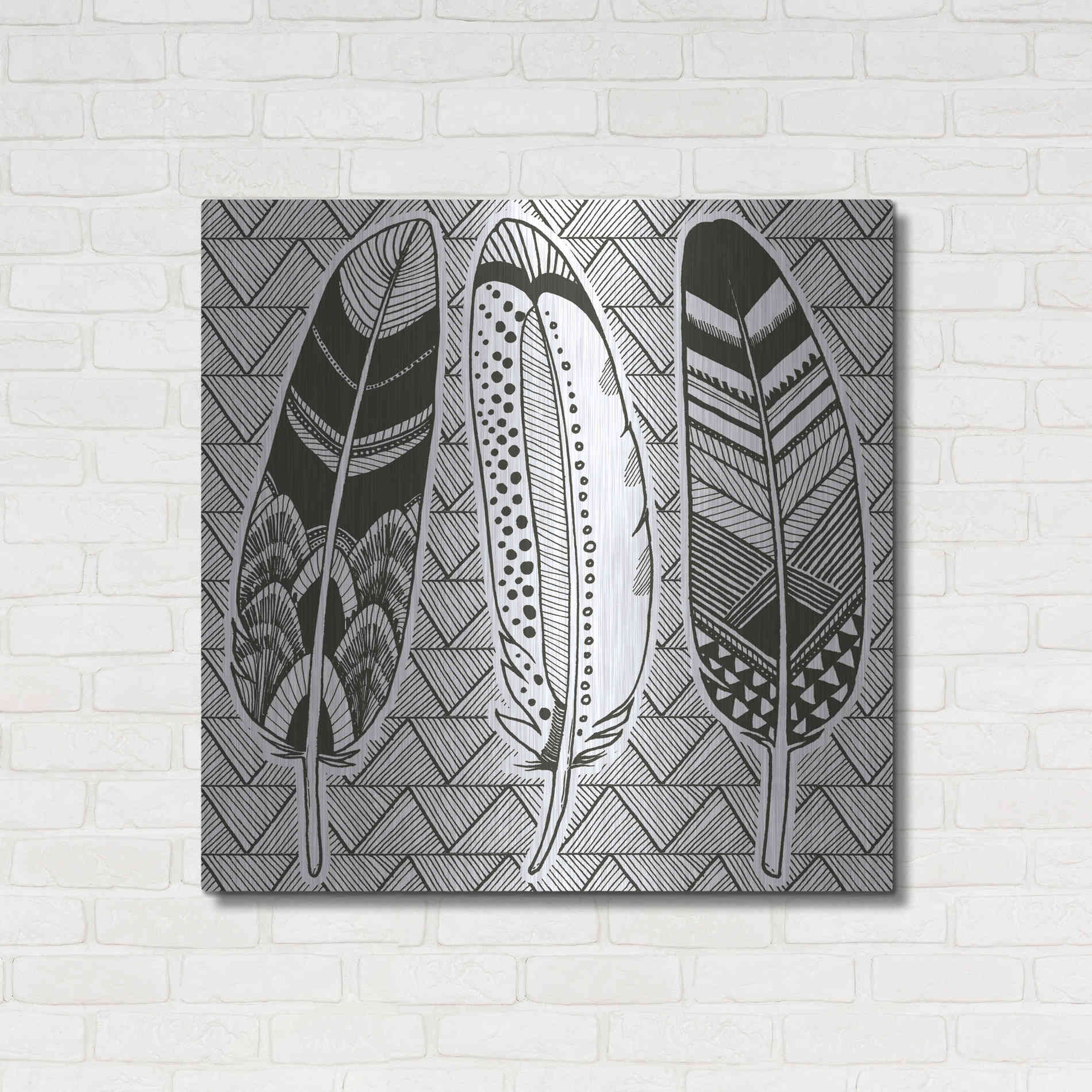 Luxe Metal Art 'Geo Feathers I Zentangle' by Sara Zieve Miller, Metal Wall Art,36x36