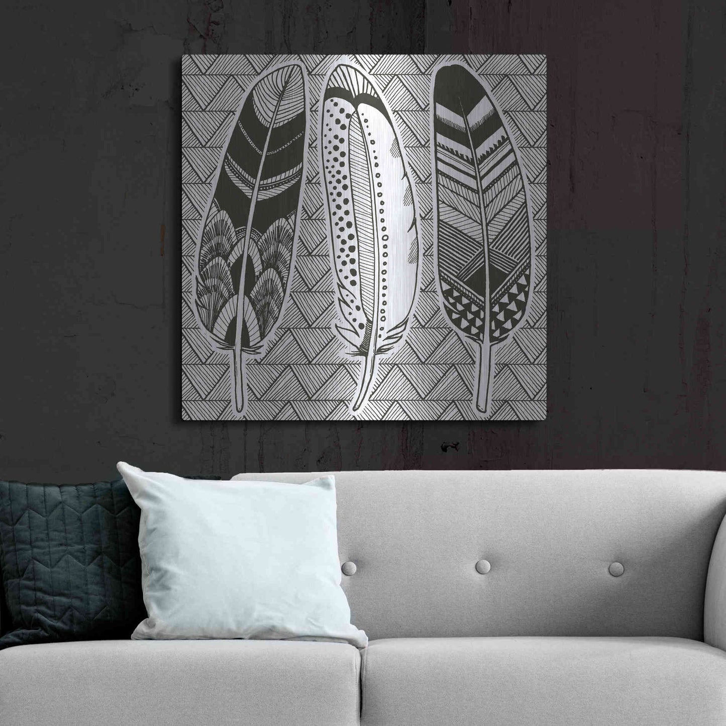 Luxe Metal Art 'Geo Feathers I Zentangle' by Sara Zieve Miller, Metal Wall Art,36x36