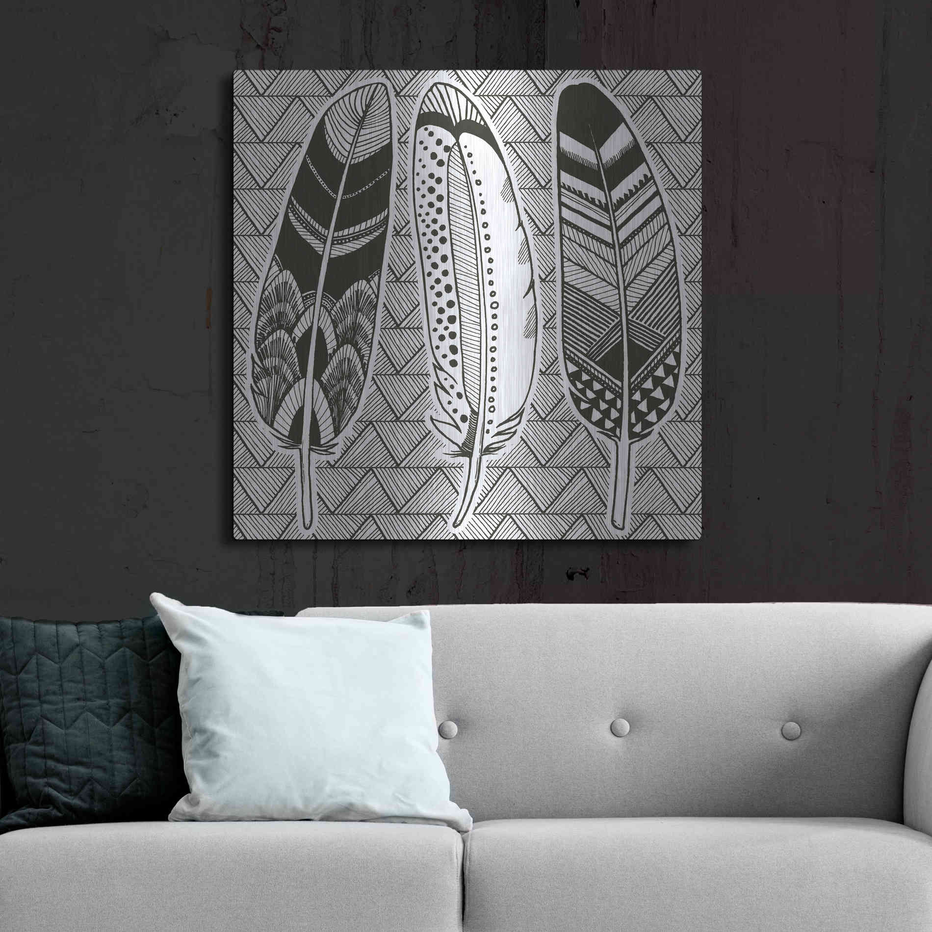 Luxe Metal Art 'Geo Feathers I Zentangle' by Sara Zieve Miller, Metal Wall Art,36x36