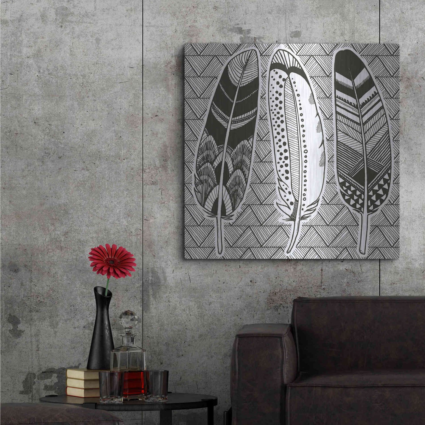 Luxe Metal Art 'Geo Feathers I Zentangle' by Sara Zieve Miller, Metal Wall Art,36x36