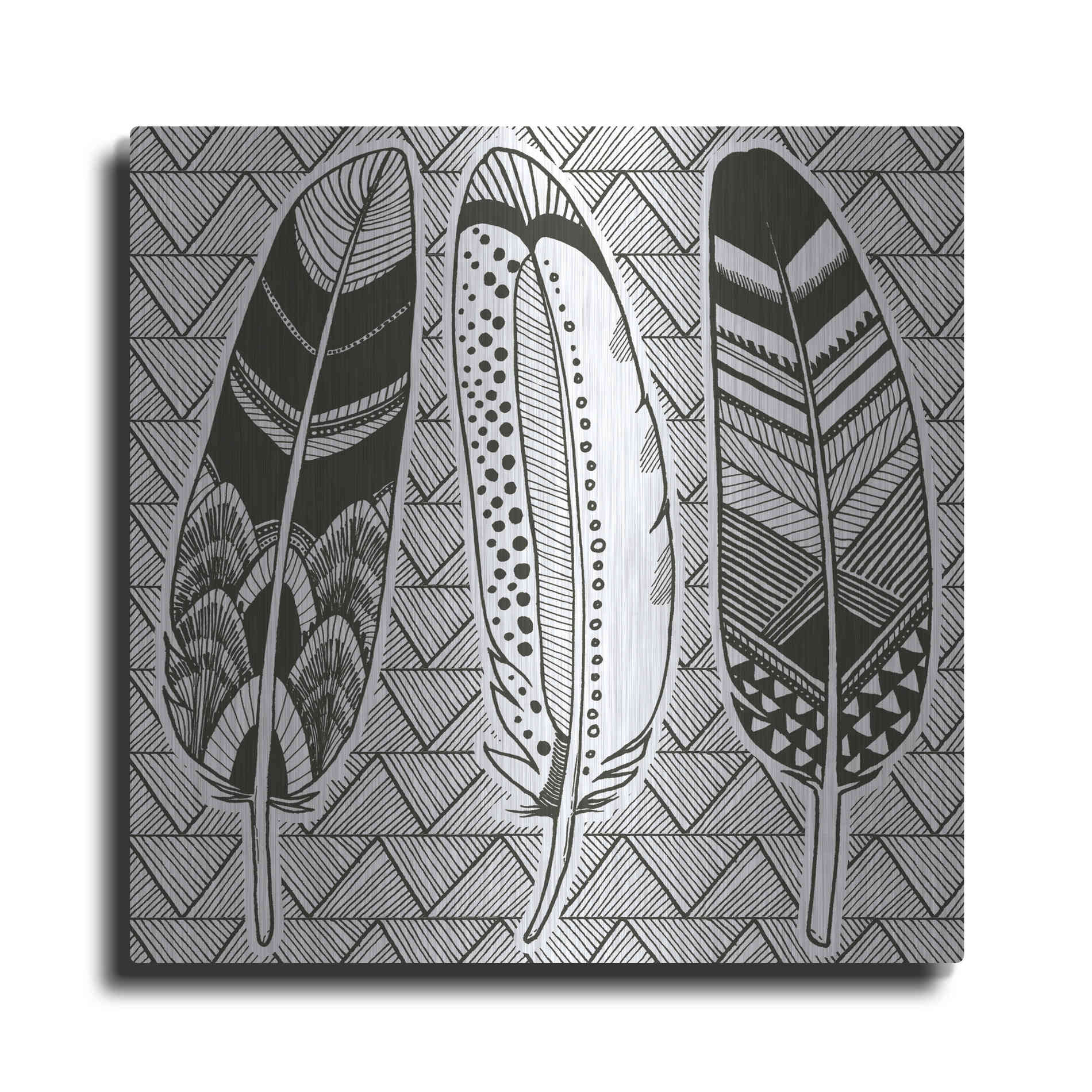 Luxe Metal Art 'Geo Feathers I Zentangle' by Sara Zieve Miller, Metal Wall Art