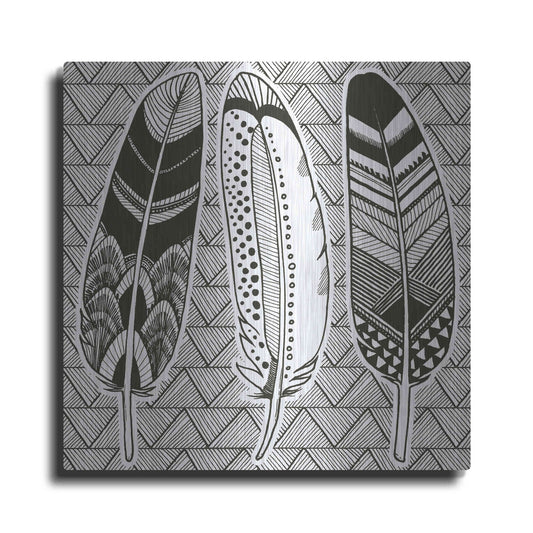 Luxe Metal Art 'Geo Feathers I Zentangle' by Sara Zieve Miller, Metal Wall Art