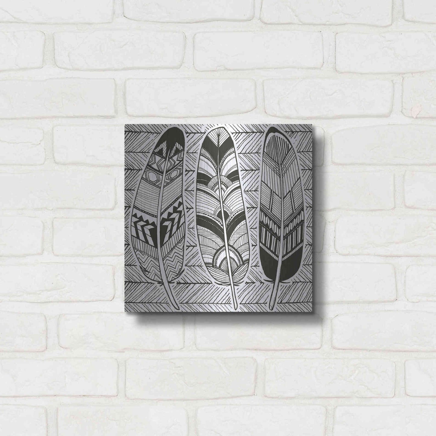 Luxe Metal Art 'Geo Feathers II Zentangle' by Sara Zieve Miller, Metal Wall Art,12x12