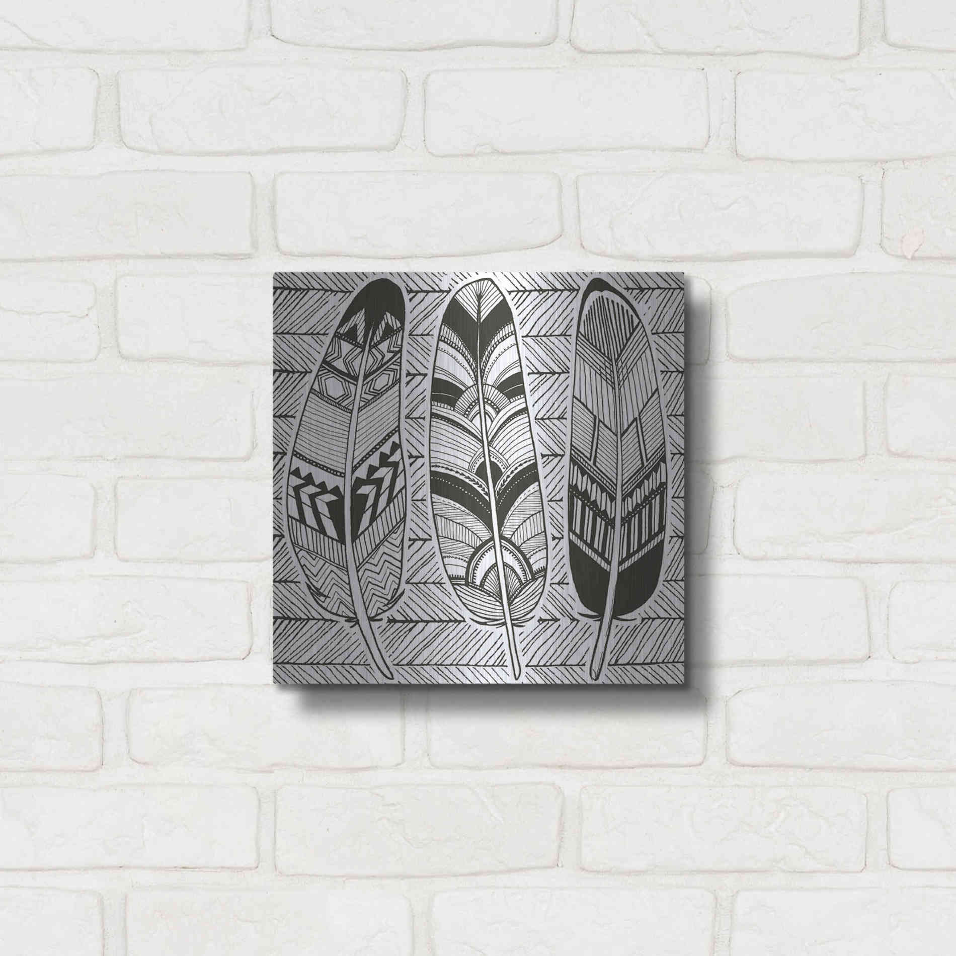 Luxe Metal Art 'Geo Feathers II Zentangle' by Sara Zieve Miller, Metal Wall Art,12x12