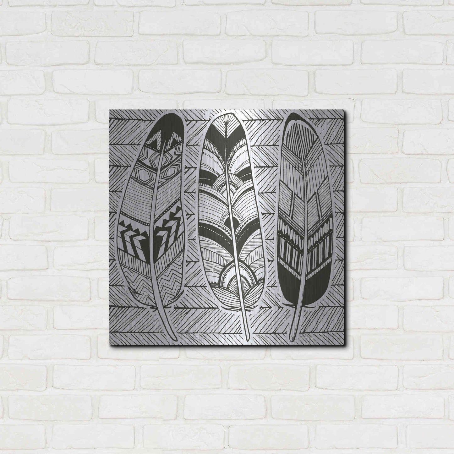 Luxe Metal Art 'Geo Feathers II Zentangle' by Sara Zieve Miller, Metal Wall Art,24x24