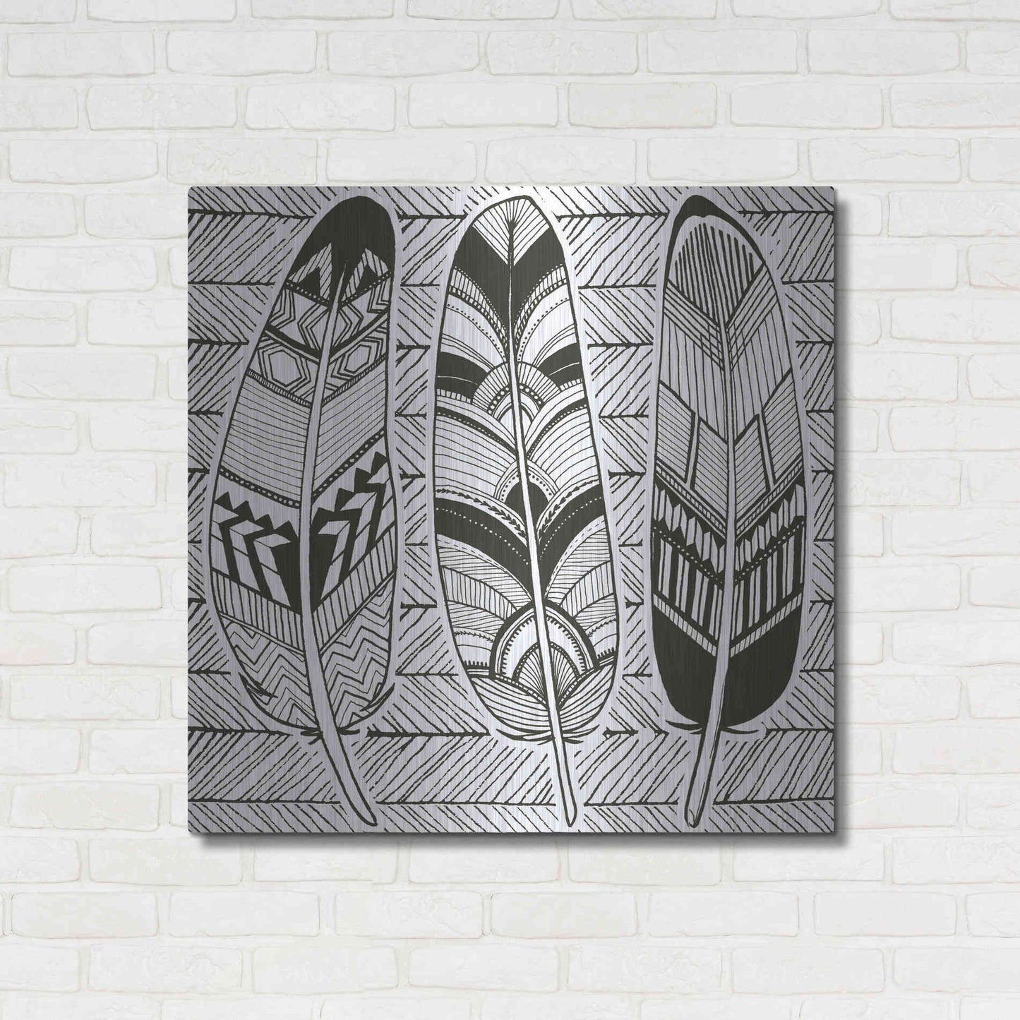 Luxe Metal Art 'Geo Feathers II Zentangle' by Sara Zieve Miller, Metal Wall Art,36x36