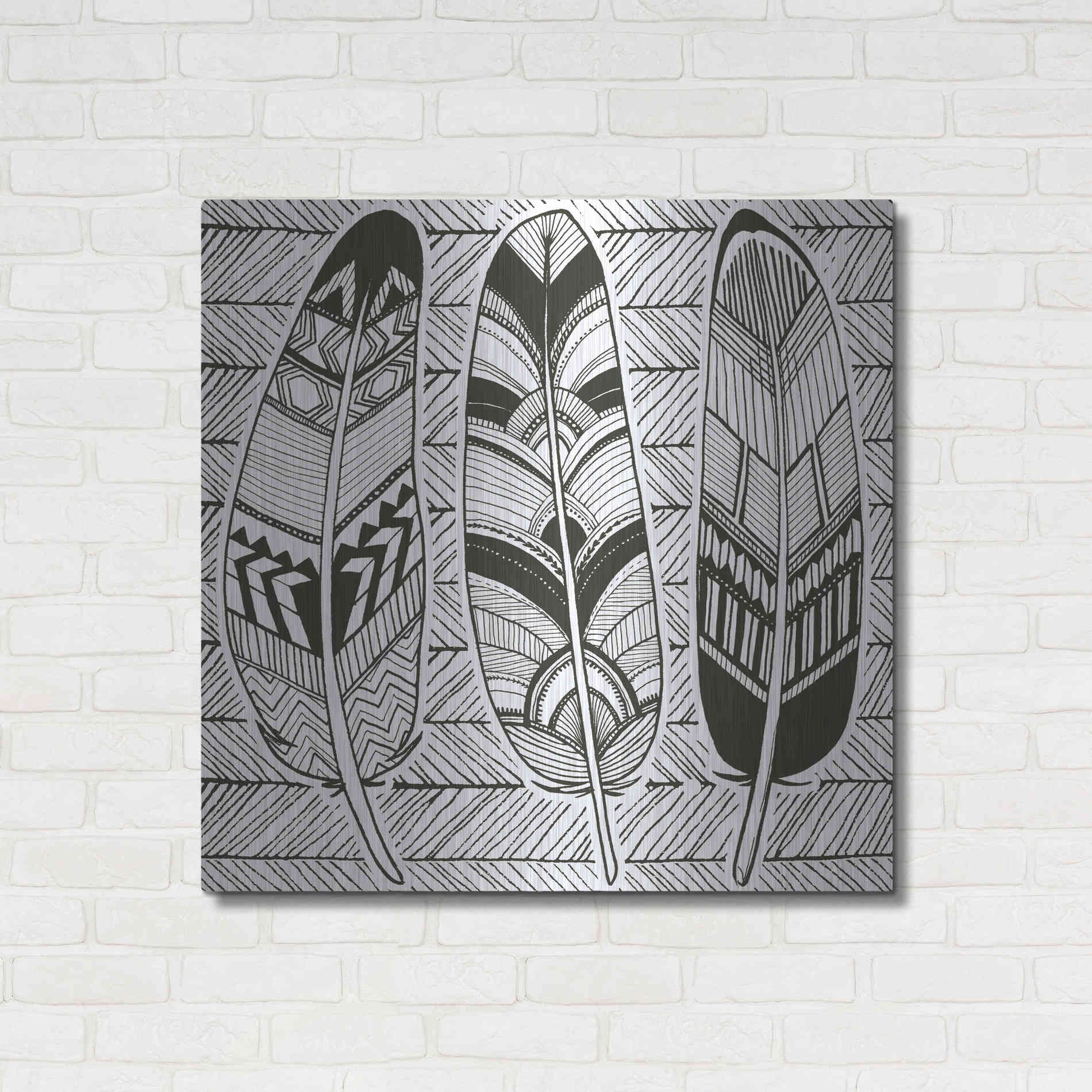 Luxe Metal Art 'Geo Feathers II Zentangle' by Sara Zieve Miller, Metal Wall Art,36x36