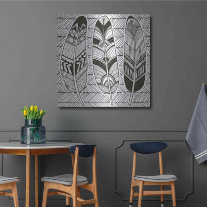 Luxe Metal Art 'Geo Feathers II Zentangle' by Sara Zieve Miller, Metal Wall Art,36x36