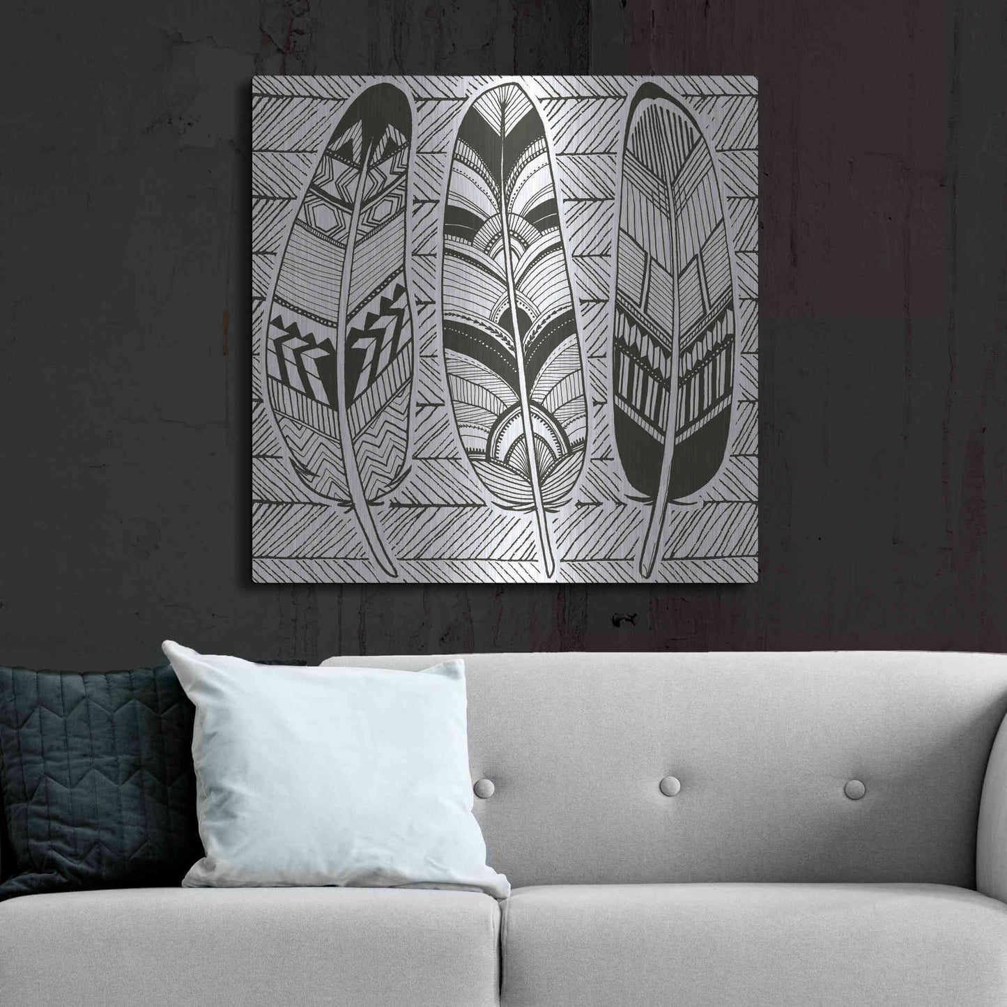 Luxe Metal Art 'Geo Feathers II Zentangle' by Sara Zieve Miller, Metal Wall Art,36x36