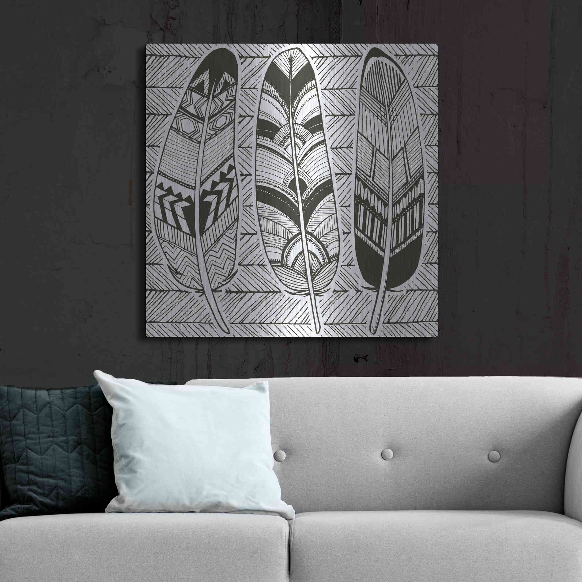 Luxe Metal Art 'Geo Feathers II Zentangle' by Sara Zieve Miller, Metal Wall Art,36x36