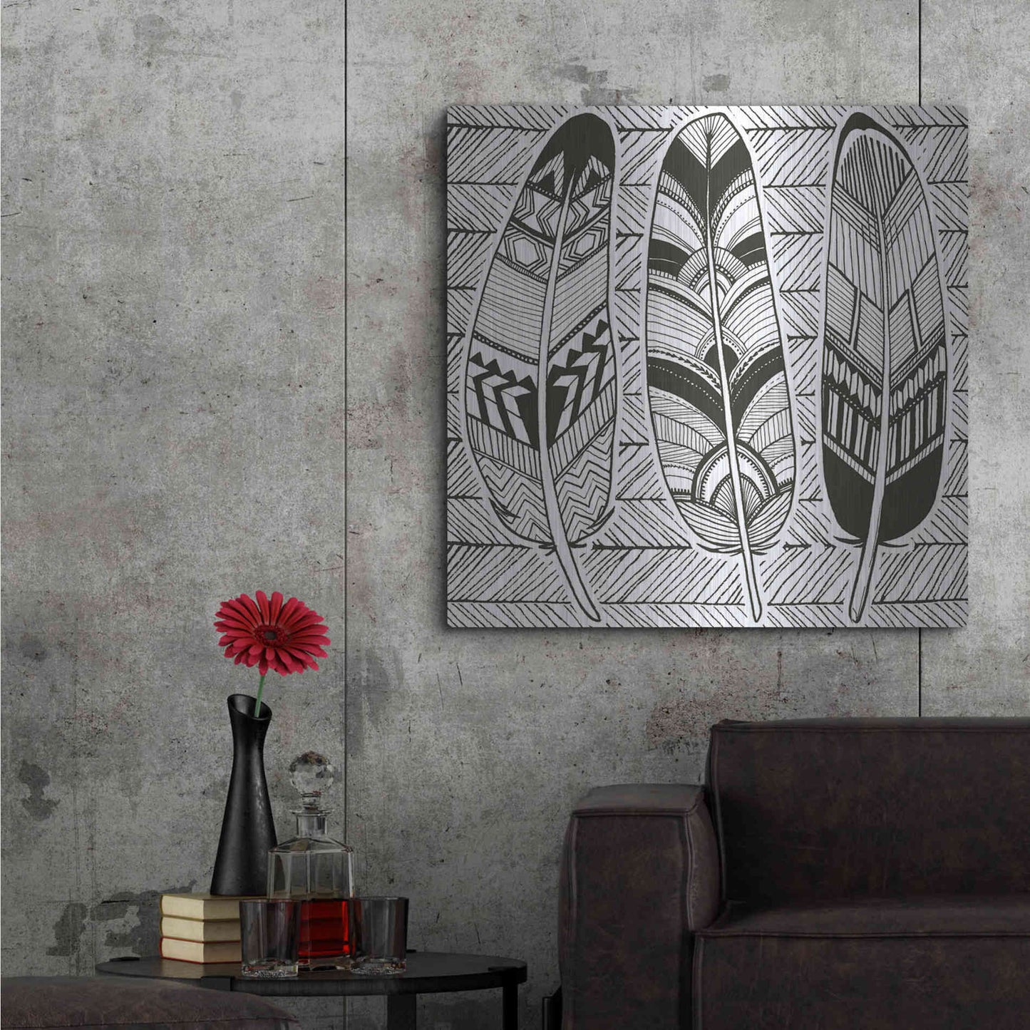 Luxe Metal Art 'Geo Feathers II Zentangle' by Sara Zieve Miller, Metal Wall Art,36x36