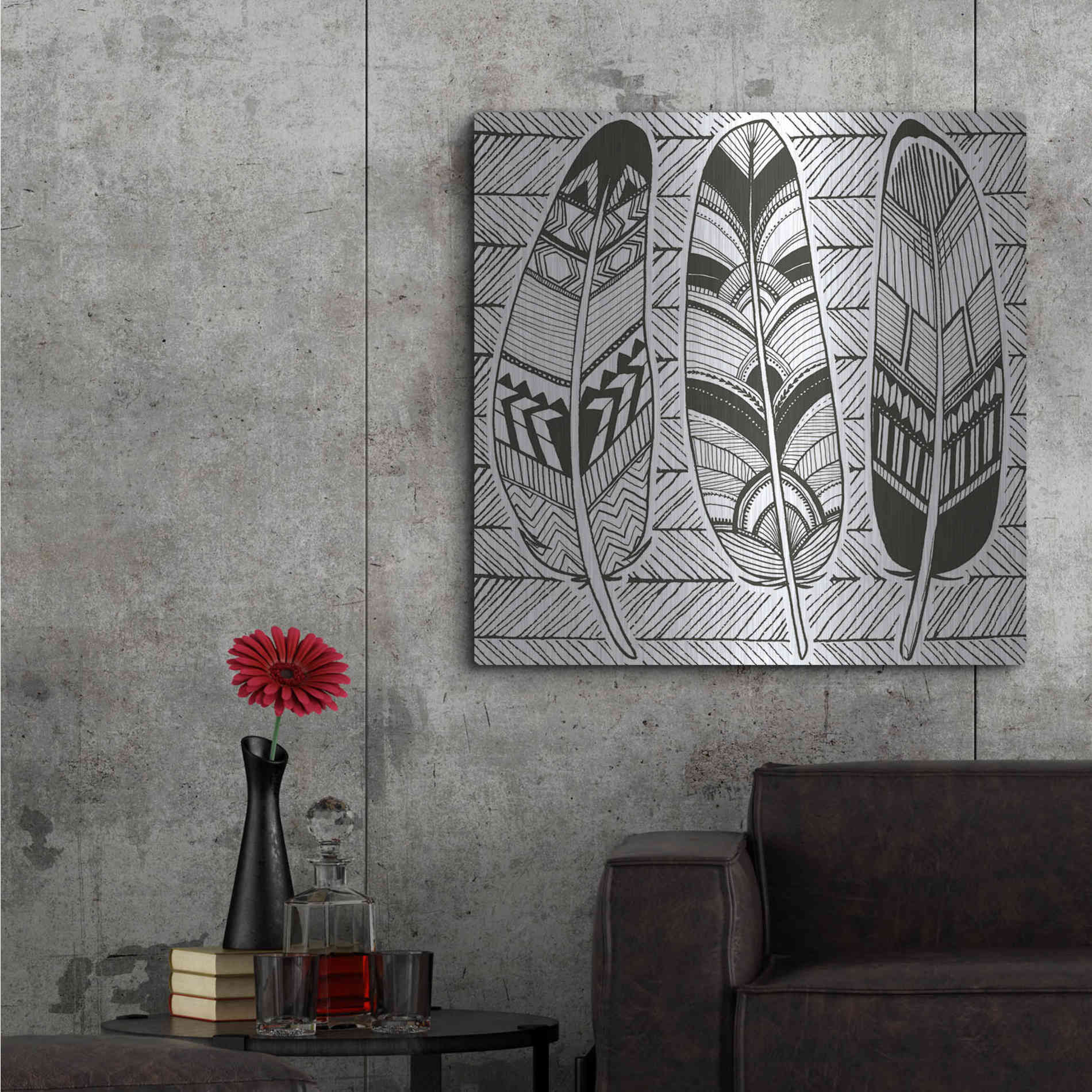 Luxe Metal Art 'Geo Feathers II Zentangle' by Sara Zieve Miller, Metal Wall Art,36x36