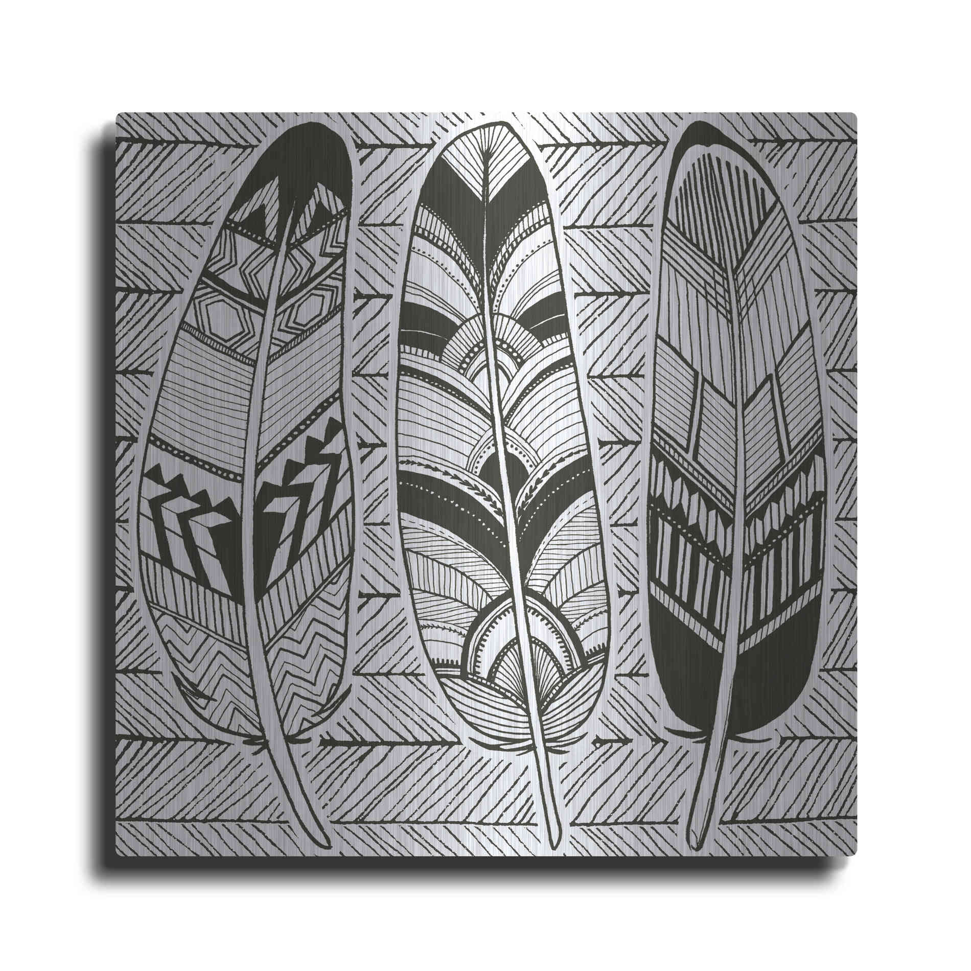 Luxe Metal Art 'Geo Feathers II Zentangle' by Sara Zieve Miller, Metal Wall Art