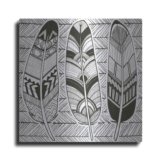 Luxe Metal Art 'Geo Feathers II Zentangle' by Sara Zieve Miller, Metal Wall Art