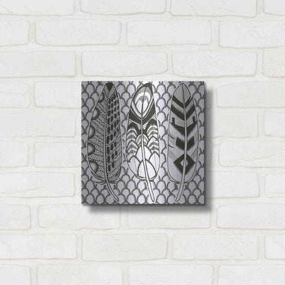 Luxe Metal Art 'Geo Feathers III Zentangle' by Sara Zieve Miller, Metal Wall Art,12x12