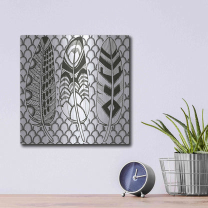 Luxe Metal Art 'Geo Feathers III Zentangle' by Sara Zieve Miller, Metal Wall Art,12x12