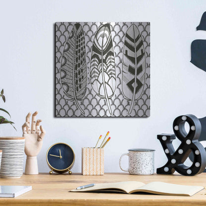 Luxe Metal Art 'Geo Feathers III Zentangle' by Sara Zieve Miller, Metal Wall Art,12x12