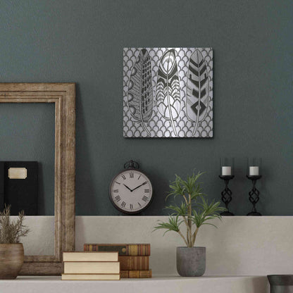 Luxe Metal Art 'Geo Feathers III Zentangle' by Sara Zieve Miller, Metal Wall Art,12x12