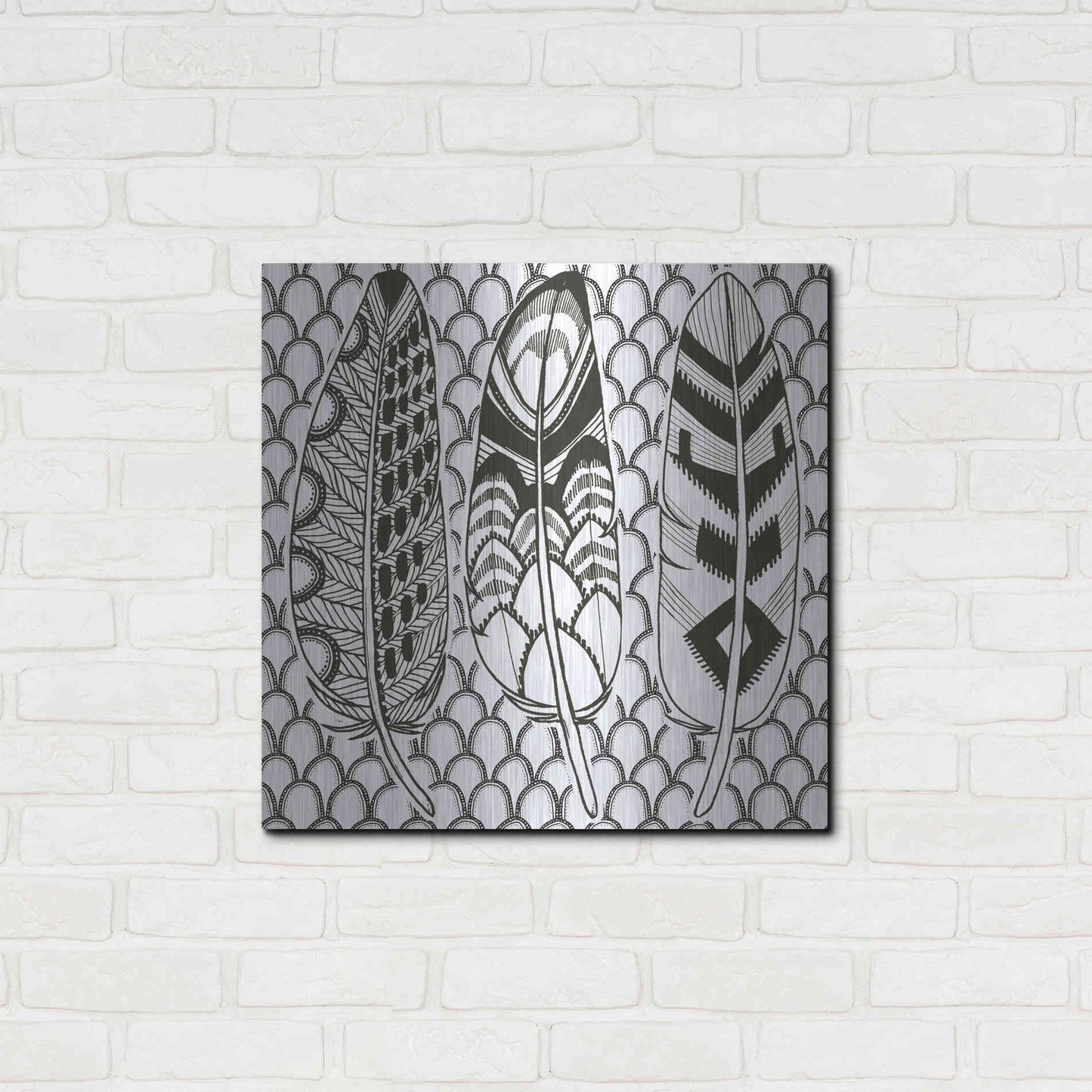 Luxe Metal Art 'Geo Feathers III Zentangle' by Sara Zieve Miller, Metal Wall Art,24x24