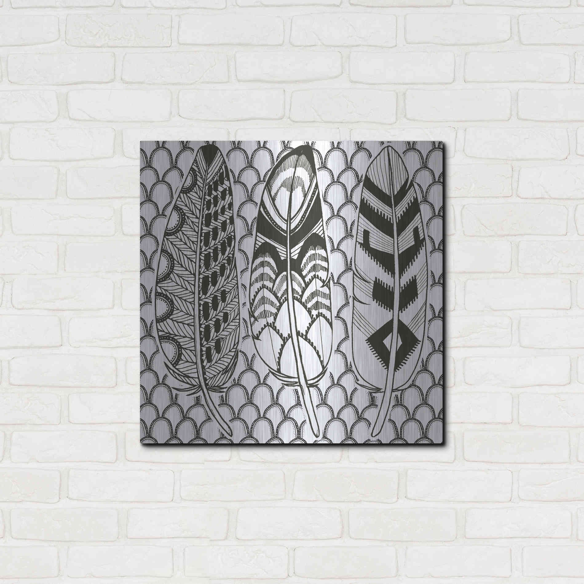 Luxe Metal Art 'Geo Feathers III Zentangle' by Sara Zieve Miller, Metal Wall Art,24x24