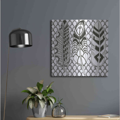 Luxe Metal Art 'Geo Feathers III Zentangle' by Sara Zieve Miller, Metal Wall Art,24x24