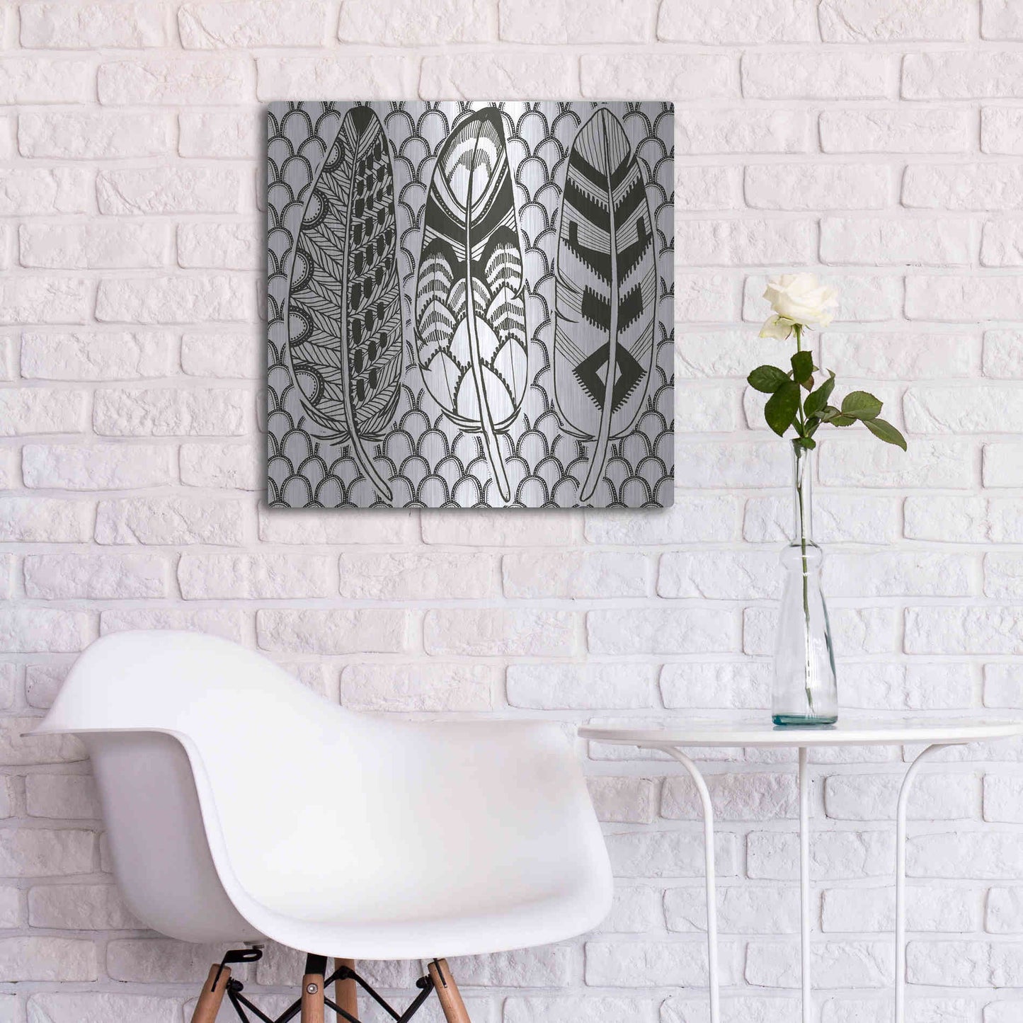 Luxe Metal Art 'Geo Feathers III Zentangle' by Sara Zieve Miller, Metal Wall Art,24x24