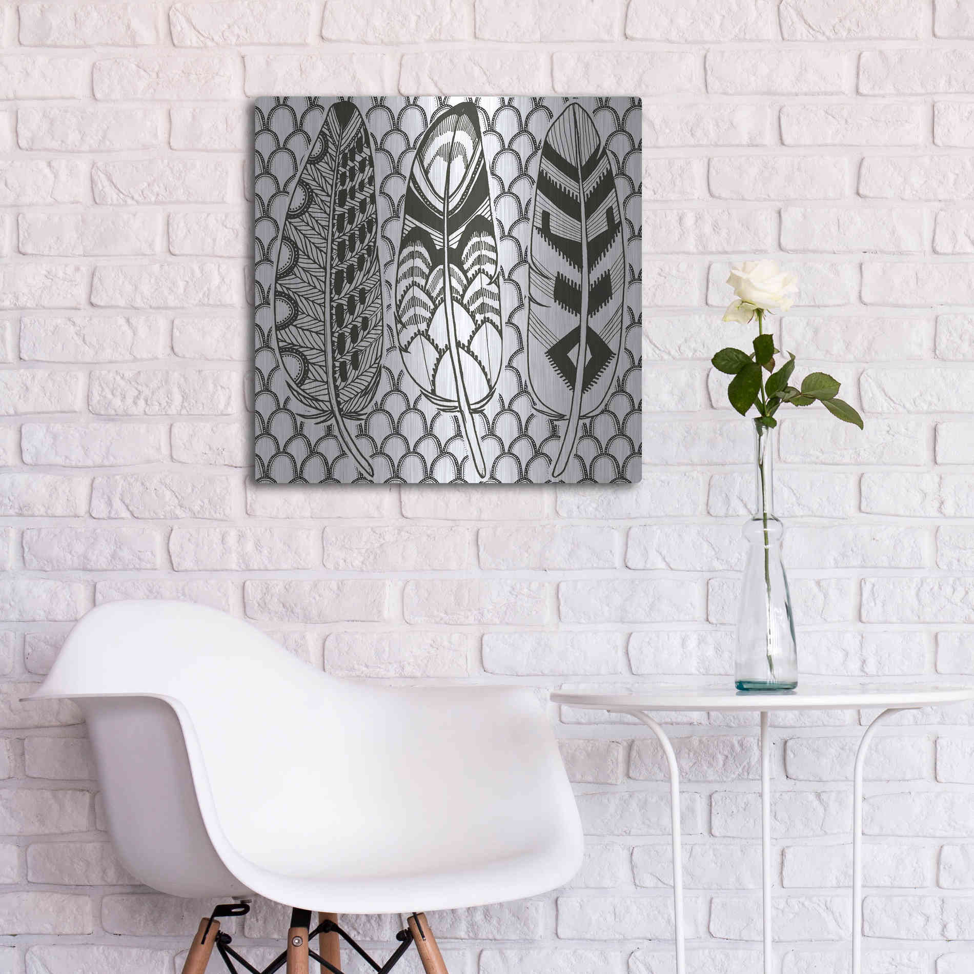 Luxe Metal Art 'Geo Feathers III Zentangle' by Sara Zieve Miller, Metal Wall Art,24x24