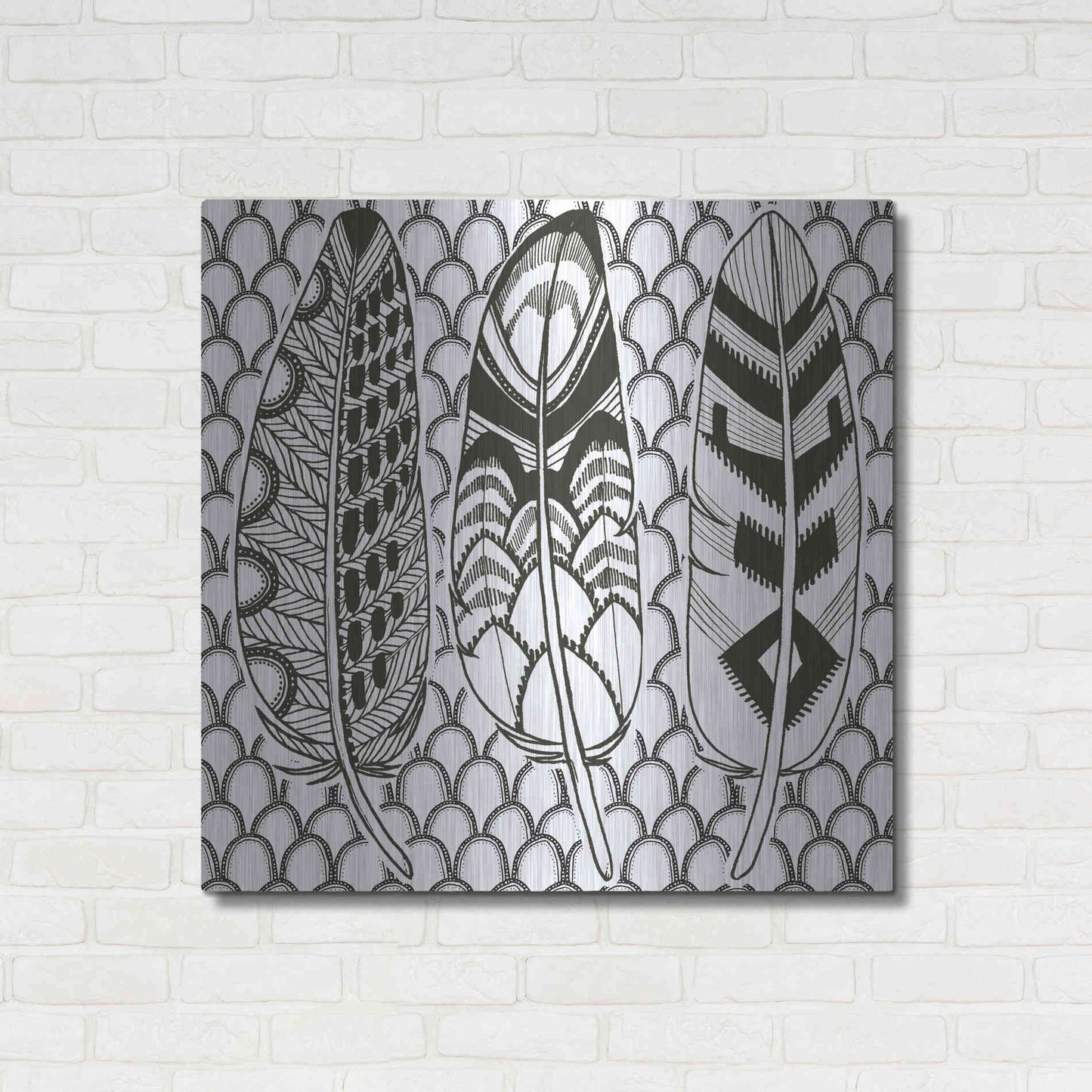 Luxe Metal Art 'Geo Feathers III Zentangle' by Sara Zieve Miller, Metal Wall Art,36x36