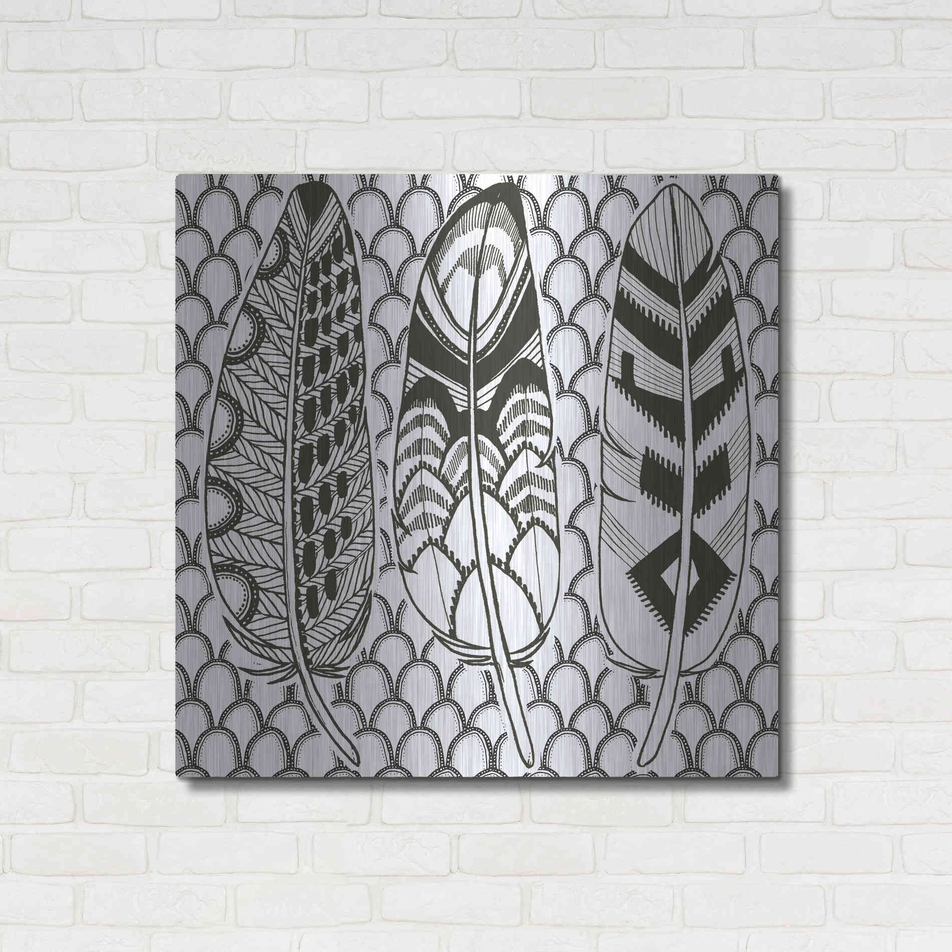 Luxe Metal Art 'Geo Feathers III Zentangle' by Sara Zieve Miller, Metal Wall Art,36x36