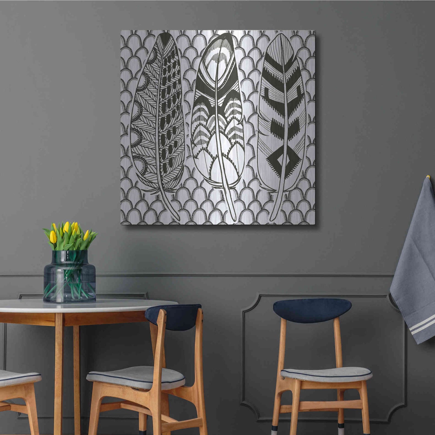 Luxe Metal Art 'Geo Feathers III Zentangle' by Sara Zieve Miller, Metal Wall Art,36x36